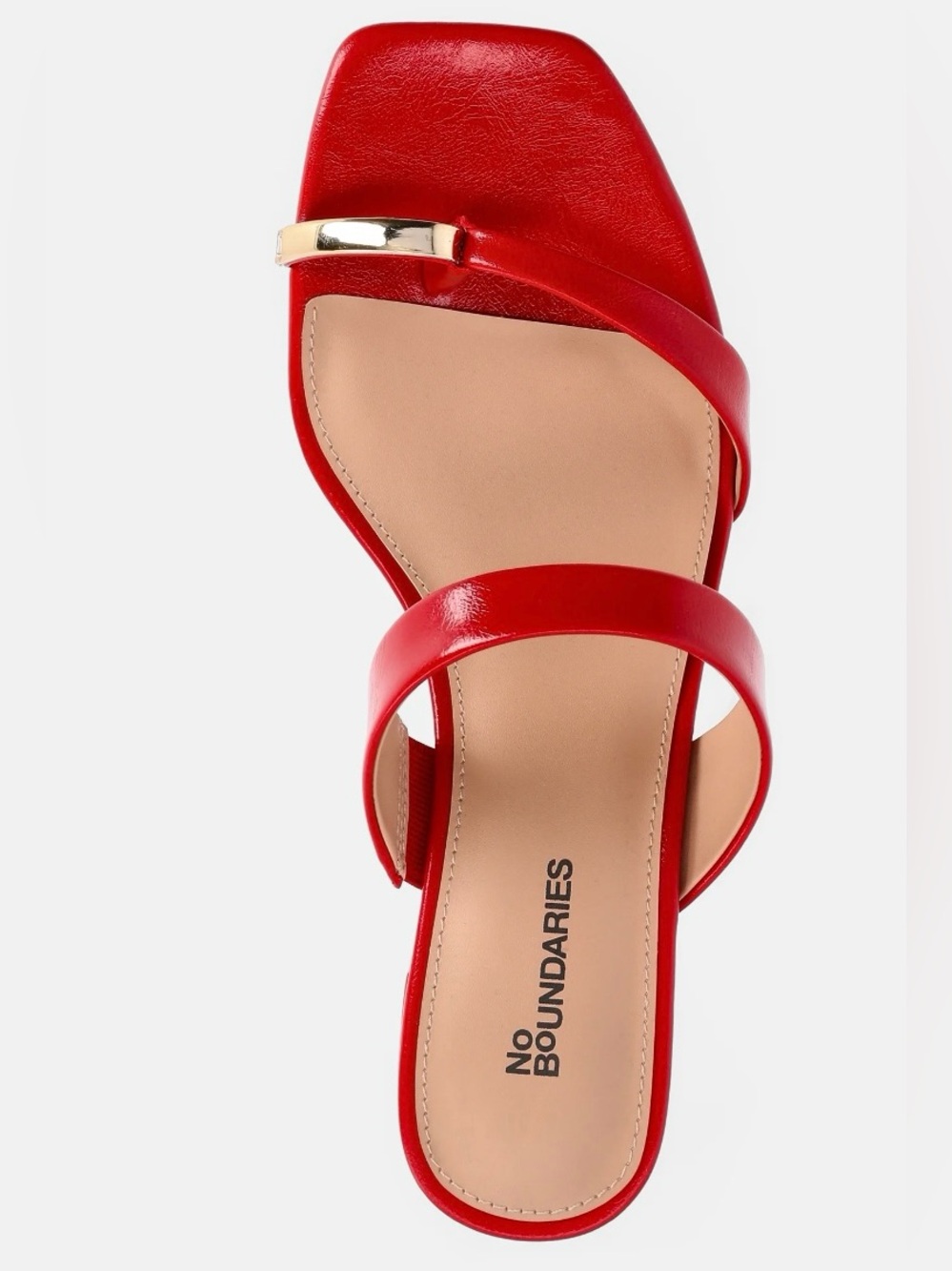 NWT No Boundaries Red Toe Ring Block Heel Sandals Gold Accent Size 7